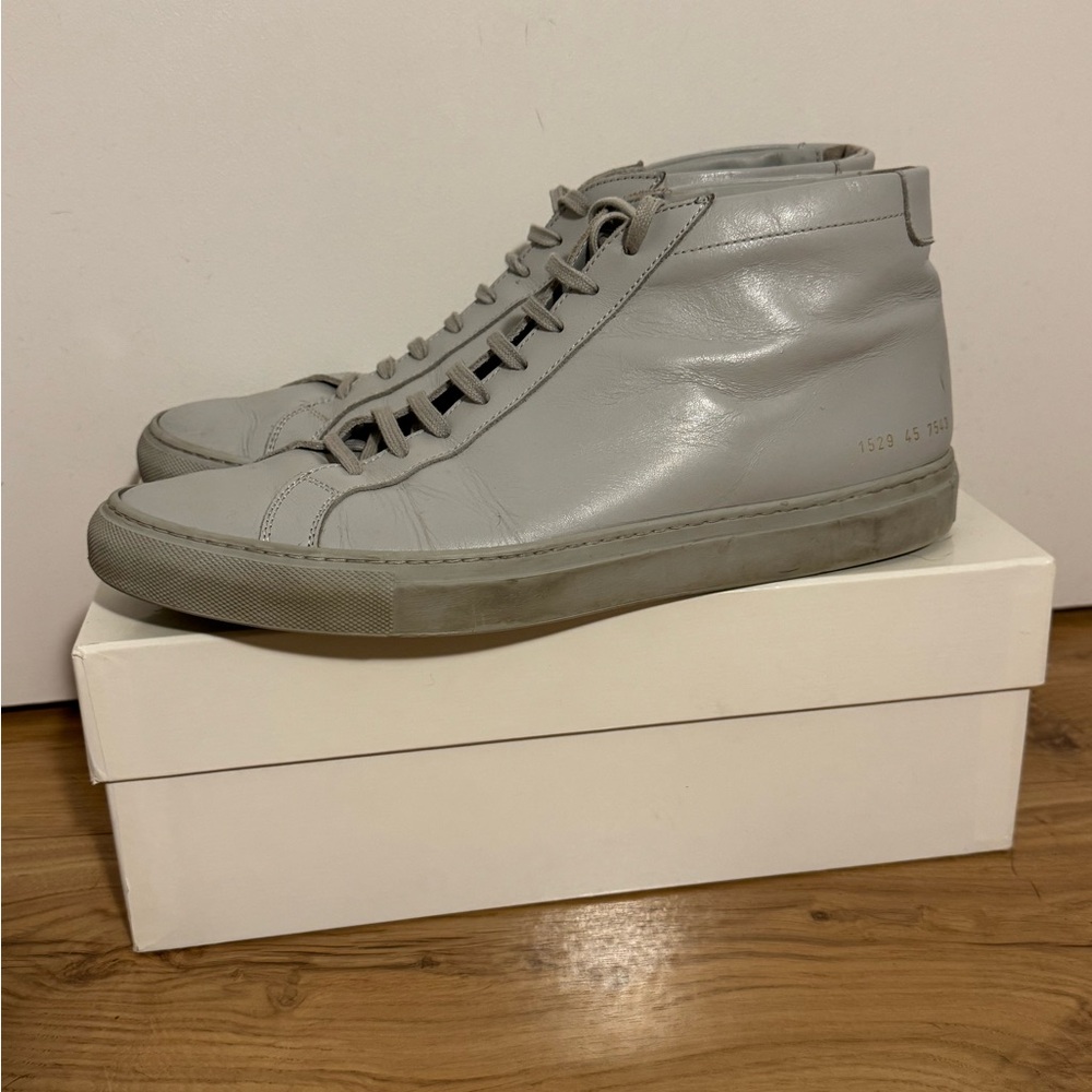 Common Projects Light Gray High-Top Sneakers W/ D… - image 2